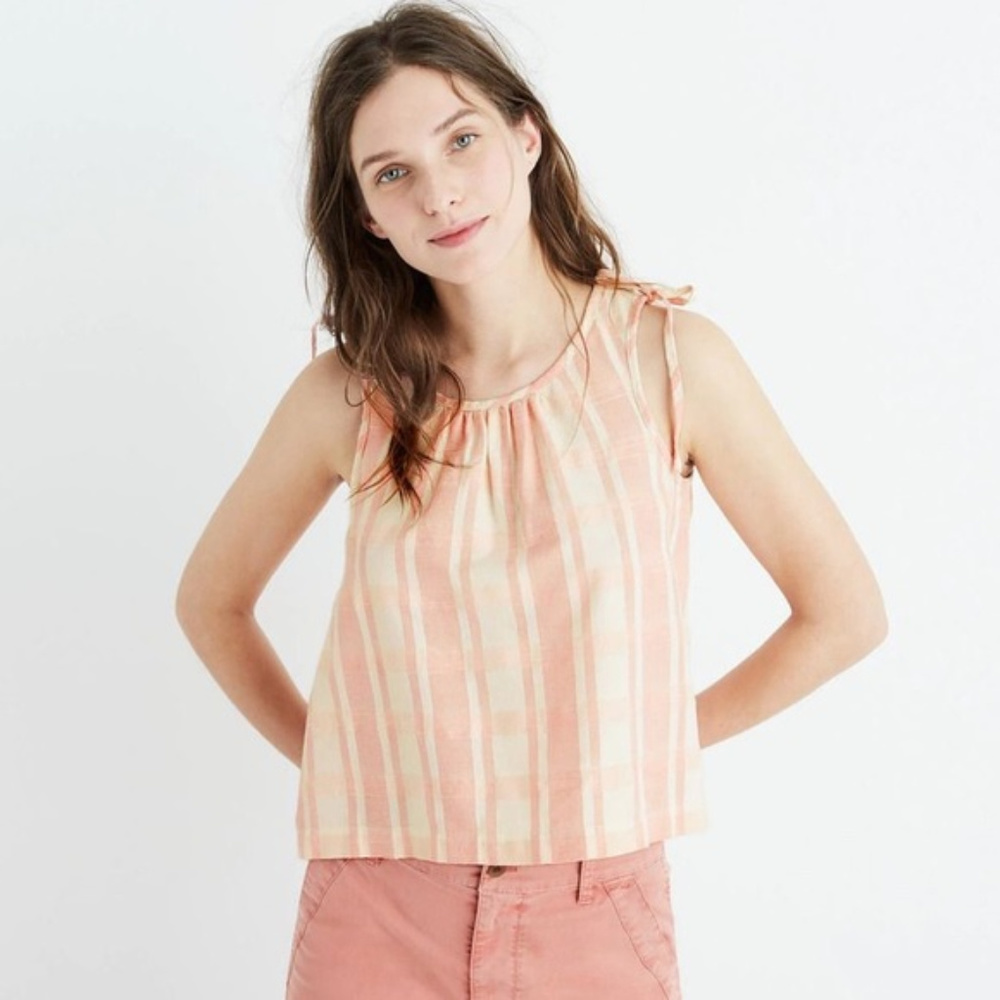 Madewell crop swing tank top pink plaid